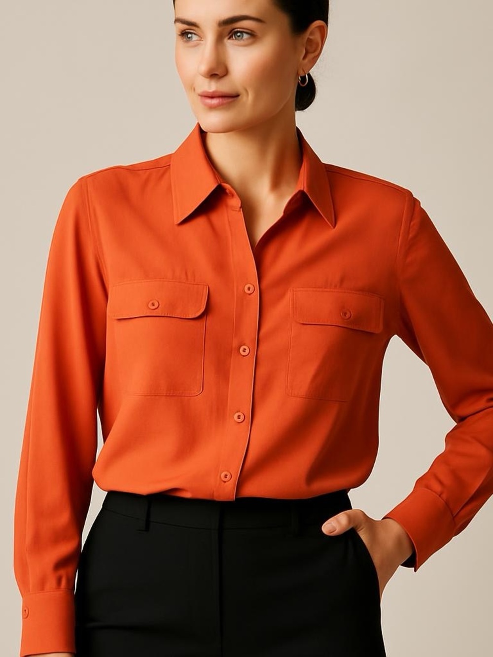 Norton McNaughton Women's 100% SILK Button-Up‎ Blouse Top Light Orange Size 12